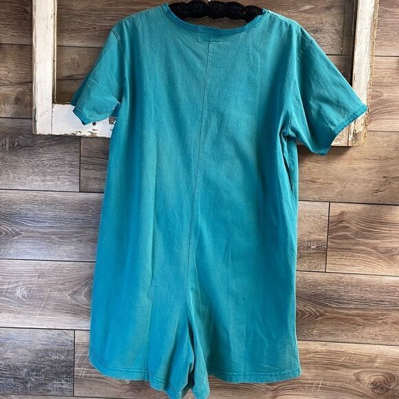 NYL SPORT New York Ladies Cotton Romper One Piece Shorts Button Front Large Teal - Picture 5 of 5